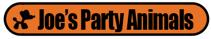 Logo of a balloon dog with text that says Joe's Party Animals